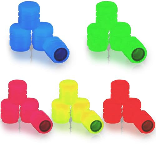RTRTGS 20 Stück Leuchtende Ventilkappen Auto, 5-Farben der Universelle Fluoreszierende Reifenventilkappen, ABS Kunststoff-Reifen Ventilkappen Glowing in Dark für PKW,Fahrrad, Motorrad