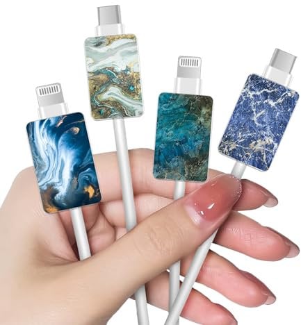 DiyGody Cable Protector for iPhone Type-c, Unique Luxury Marble Pattern 4pcs Soft Phone Cable Protector,Charging Cord Protector,Cable Chomper,Cable Sleeve Cord Saver for Women Girls