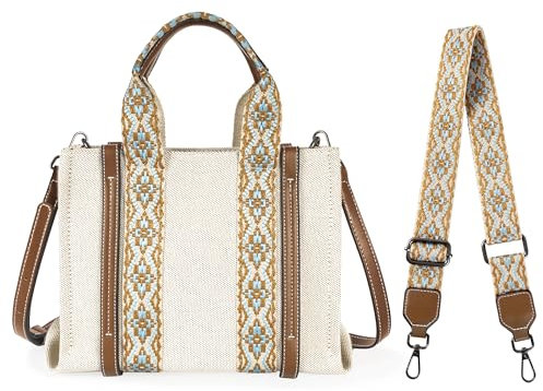 Western-Tragetasche für Damen, große Hobo-Tragetasche mit Reißverschluss, Canvas-Tragetasche, Geldbörsen, Boho-Azteken-Tragetasche, Handtaschen, Crossbody-Tasche, Blau, Medium