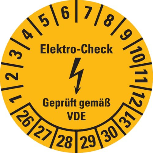 Dreifke® Prüfplakette Elektro-Check, VDE, 26-31, gelb, Dokumentenfolie, Ø 20mm, 180 Stk