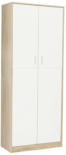 IDMarket - Armoire de Bureau 190 cm Multifonction Maria Bois et Blanc 2 Portes 4 étagères