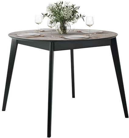 DAIVA CASA Orion runder Esstisch für 4 Personen – Küchen- und Esszimmermöbel aus massiver Birke – skandinavisches Mid-Century Modern – schwarzer Küchentisch 100 cm…