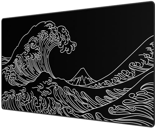 JIALONG - Alfombrilla de ratón para juegos XXL Speed (900 x 400 mm), color negro, XXL, para el escritorio, diseño de onda marina, impermeable, antideslizante, para ordenador, PC y ordenador portátil