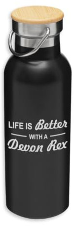 Life is Better with A Devon Rex Cat Eco Thermoskanne, Edelstahl, Isolierflasche, Bambusdeckel