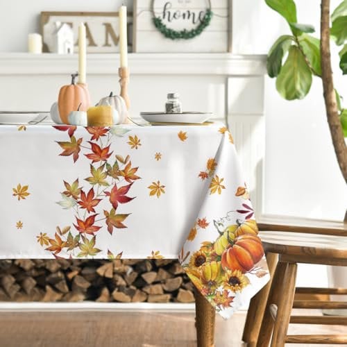 Artoid Mode Maple Leaves Sunflower Pumpkins Autumn Table Cloth, Rectangular 140x110 cm Fall Table Cover For Party Home Table Decorations