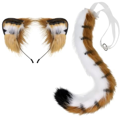 MoreChioce Kleines Mädchen Plüsch Tiger Stirnband Requisite Handgemachtes Set mit Realistischen Tierohren und Schwanz