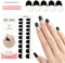 MrCuvaryas 20Stk Gel Nagellack Aufkleber, UV Nagelfolie für Hände, Full Wraps Nagelaufkleber LED-Lampe Erforderlich Cured Gel Nail Strips mit Nagelfeile und Stick für Frauen (Black French, 24x)