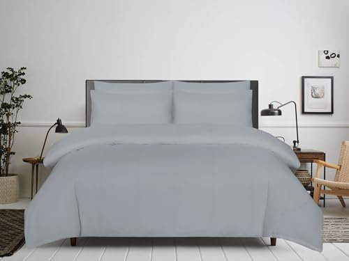 APEX FURNISHINGS Double Duvet Cover Sets - 100% Brushed Microfiber Bedding Quilt Cover with Pillowcases - Grey