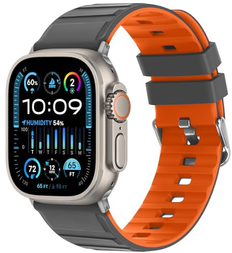 Tasikar Correa compatible con Apple Watch 49mm 46mm 45mm 44mm 42mm correa de transpirable de silicona para hombres y mujeres compatible con iWatch Ultra SE serie 10 9 8 7 6 5 4 3 1, Naranja Grisáceo