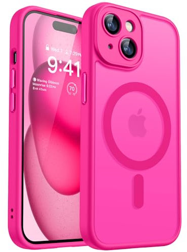 CANSHN 2024 Neu für iPhone 15 Hülle mit Kameraschutz für Magsafe (TOP Militärschutz & Magnetkraft) Extrem Haltbarkeit Hülle iPhone 15 Case Stoßfest, Leuchtend Rosa
