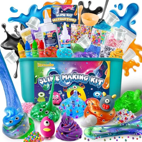 Monster Slime Kit Galaxy & Glow in The Dark Slime Making Kit pour Filles et Garçons de 3 à 12 Ans - Kit DIY Slime avec Add-Ins, Boules en Mousse, Breloques, Paillettes - Jouet Créatif pour Enfants