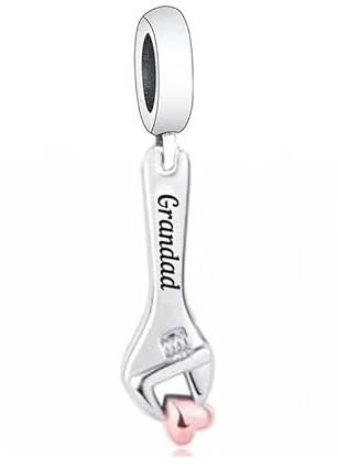 Dad Grandad Son Memorial Rose Gold Love Heart Spanner Wrench Tool Charm Bead Pendant 925 Sterling Silver Compatible With Pandora Charm Moments Bracelet