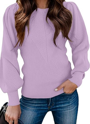 Zeagoo Maglione Donna Invernale Caldo Maglioncino Elegante Lunga Maglia Basic Pullover Autuno Morbido Sweater Viola M
