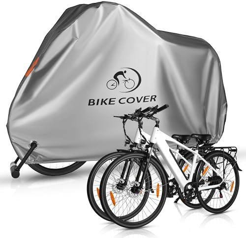 Waterproof Bike Cover for 1-2 Bikes, Outdoor Bicycle Cover Fit Mountain Road Electric Bike Storage (Grey, L)