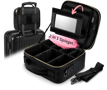 Eleani Premium Kosmetiktasche mit Spiegel (normal & Vergrößerung) – Make Up Tasche mit Spiegel – Schminktasche – Kosmetikkoffer - Schminkkoffer Damen