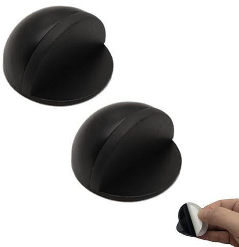 2Pcs Door Stoppers Self-Adhesive Floor Door Stoppers,Door Stop Oval Stainless Steel Door Stoppers for Floor Wall Protector,Polished Mounted Half Moon Black Doorstop with Glues for Floors and Door