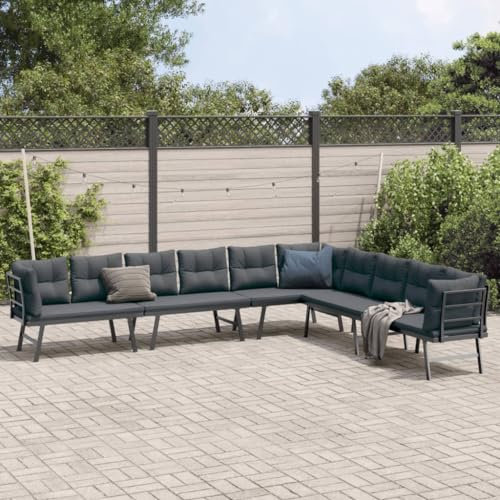 LAPOOH Gartenbänke 4 STK. mit Kissen Schwarz Pulverbeschichteter Stahl, Balkon Möbel, Outer Banks, Sitzbank, Gartenmöbel, Garten Möbel, Balkon Bank, Bierbank, Parkbank - 3283713