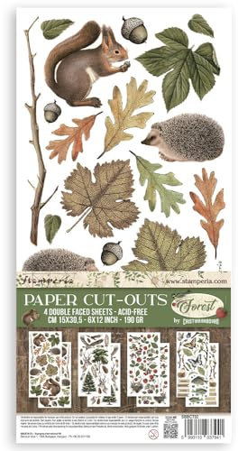 Stamperia - Paper Cut Outs for Scrapbooking, Albums, Card Making, Bullet Journalling and More, Acid Free, Double Sided, 4 Sheets, Perfect for Hobbies, Crafts, and Gifting (Forest)