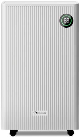 PureMate 25L/Day Portable & Compact Dehumidifier with 5.5 Litre Tank Capacity, Digital Display, Continuous Drainage, Laundry Drying and 24Hr Timer Function