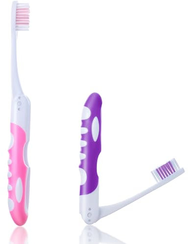 Aeaocvo 2 Stück Reisezahnbürste, Reise Zahnbürste Klappbar, Rosa Lila Erwachsene Tragbare Zahnbürste für Camping, Schule, Geschäftsreise