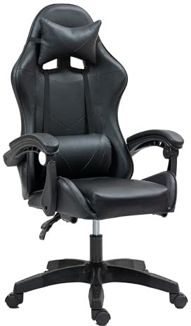 Gaming Chair Ergonomic Drafting Chair with Lumbar Support and Adjustable Footrest Headrest Height-Adjustable and Adjustable Reclining Gaming Chiar 208 (Gaming Chiar without footrest, Black+Black)