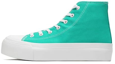 Zapatillas de lona de caña alta para mujer, con plataforma clásica, con cordones, zapatos deportivos al aire libre, tenis, correr, caminar, transpirables, verde claro, 35 1/3 EU