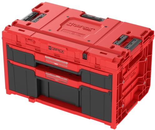 Qbrick System Werkzeugkoffer One Drawer 2 Plus Toolbox 2.0 Red Ultra HD Werkzeugkasten mit 2 Schubladen Extrem Widerstandsfähig 24 kg Tragkraft Modular
