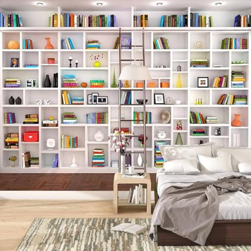 Papier Peint Panoramique Bibliothèque D'art 250x175 cm 3D Papier Peint Intissé Bibliothèque Photo Trompe l'oeil Poster Grand Mural Salon Chambre Enfant Chambre Décoration Murale a.8459