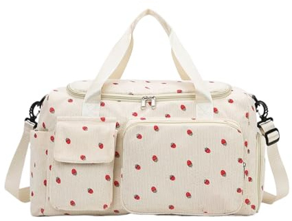 Cord Erdbeer Sporttasche Damen Groß, Sporttasche Damen Mit Schuhfach, Reisetasche Groß Mit Nassfach, Fitnesstasche, Trainingsbeutel, Grack -Tasche Mit Großer Kapazität Mit Schuhenfach