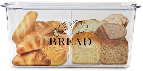ZoeQide Brotkasten PET 32,5 cm, Brotbox mit Trennwand für Küche Toastbrot | Transparente Brotaufbewahrungsbox mit Trennwand und Clipverschluss für Toast, Gebäck und Bagels in Küche oder Kühlschrank.