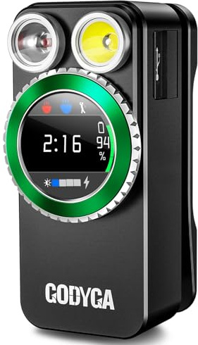 Godyga 2-in-1 Taschenlampe LED aufladbar mit Weiß- & Rotlicht, Golf Ergebnis Zähler, 500 Lumen IPX6 Wasserdicht, USB-C Wiederaufladbar, Magnetclip & Smart Display für Golf, Camping, Wandern, Notfall