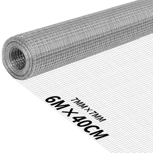 RITOLLO 6 m x 400 mm Galvanised Rodent Mesh, 7 x 7 mm | Galvanised welded wire mesh that can be cut for chicken coops, garden borders and animal enclosures