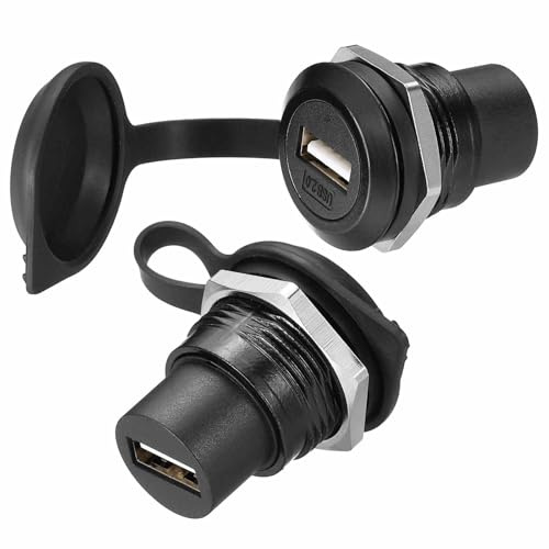 Nexarelle 2Pcs USB2.0 Panel Mount Adapter, Female to Female Panel Mount Connector Socket Round USB Data Extension Coupler Adapter with Dust Cover for Data Transfer/Charging, Black