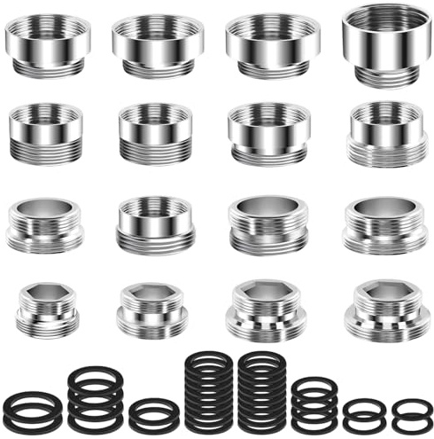 Kit Adaptateur Robinet 16 Pièces en Cuivre, Universel Cuisine Salle de Bain Jardin, Joints Étanchés Anti-Fuite, Installation Sans Outil