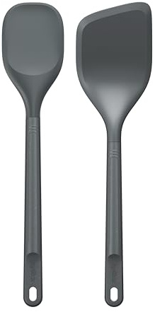 Zyliss Utensil Set, 2 Piece Set Including Angled Turner and Spoontula, Cooking Spoon and Spatula Set with Sustainable Wheatstraw Handle