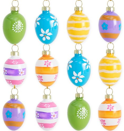 Detene 12 Stück Set Glas Osterei Anhänger – 6 Einzigartige Designs Pastell & Glitzer Mit Gold-Aufhängefaden – Perfekte Ostereier Glas Deko zum Aufhängen für Ostern Frühlingsfest & Feierlichkeiten