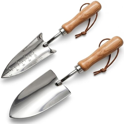 msymsyu 2er Gartenwerkzeug-Set Edelstahl Gartenschaufel Klein | Breiter Gartenschaufel (33x8cm), Schmaler Pflanzschaufel Mit Skala (32.5x7cm) zum Umpflanzen, Setzlingen, Jäten, Auflockern