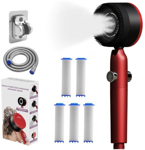 Alcachofa de Ducha Alta Presión,Alcachofa Ducha con Filtro, Incluye Manguera de 1,5 metros y Soporte, 4 modos, Cabezal Ducha con Filtro y botón ON/OFF, SPA Shower,Regulable 15°,para Aguas Duras