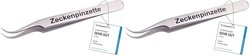 Faude Zeckenzange, Zeckenpinzette zum entfernen von Zecken jeder Größe ohne sie zu quetschen mit rund gebogen, fein spitz geschliffener Spitze, Edelstahl12,5cm (Packung mit 2)