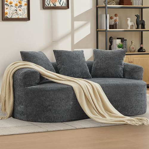 JKECAMARK Curved 2-Sitzer Sofa mit Kissen, Bouclé Couch für Wohnzimmer | Vielseitige Farbauswahl, Erhältlich in Beige, Grau und Schwarz