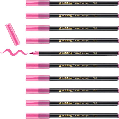 edding 1340 Pinselstift - pink - 10 Stifte - flexible Pinselspitze - Filzstift zum Malen, Schreiben und Zeichnen - Bullet Journals, Hand-Lettering, Mandalas, Kalligraphie