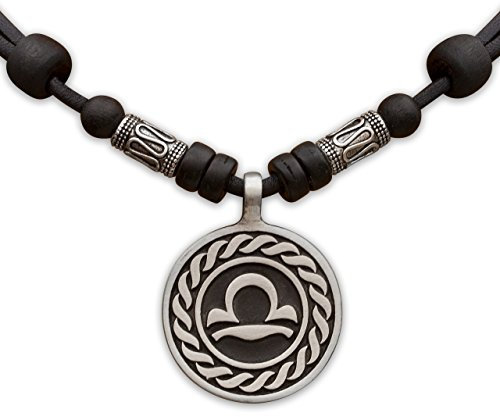 HANA LIMA 1 von 12 Sternzeichen Tierkreiszeichen an verstellbarer Lederkette mit Edelstahlperlen Horoskop Horoscope Halskette Surferkette G - WAAGE (Libra) / 24. September - 23. Oktober
