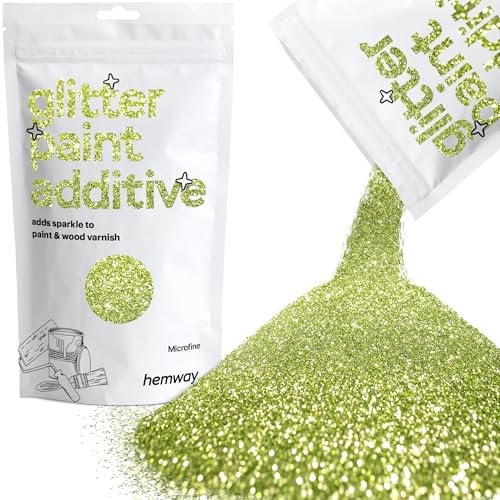 Hemway Glitter Paint Additive - Olive Green | Microfine Metallic Flakes for Adding Sparkle to Paints & Wood Varnish | Add to Emulsion, Acrylic & Latex for Indoor Sparkly Walls | 100 g