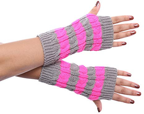 Asudaro Armwärmer Fingerlose Winter Herbst Armstulpen Gestreifte Halbfinger-Damenhandschuhe Stricken Warme Wollhandschuhe Halbfingerhandschuhe Arm wärmer Handwärmer Fausthandschuhe 20CM