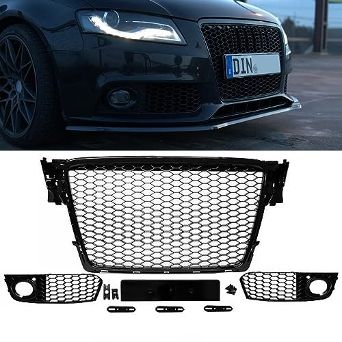 DM Autoteile SET Kühlergrill + Wabengrill Schwarz + Gitter passt für A4 B8 08-12 kein RS