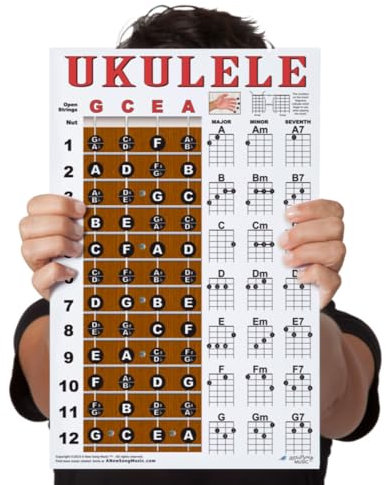 A New Song Music Laminierte Ukulele Griffbrett Noten & Easy Beginner Akkord Diagramm 27,9 x 43,2 cm Anleitung Poster für Sopran Konzert Tenor Ukulele