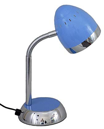 LED-Tisch-Schreibtisch-Leuchte-Lampe TOM, verstellbar, Chrom/hellblau, H: 36cm, Fuß D:12,5cm, Kopf D: 9,8cm, L:11cm, inklusive LED E14 1x 2,8W, Nachttisch-Lese-Kinder-Leuchte-Lampe (hellblau)