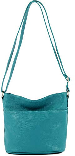 modamoda de T198 kleine Damen Leder Umhängetasche Schultertasche handmade in Italy, Farbe:Türkisblau