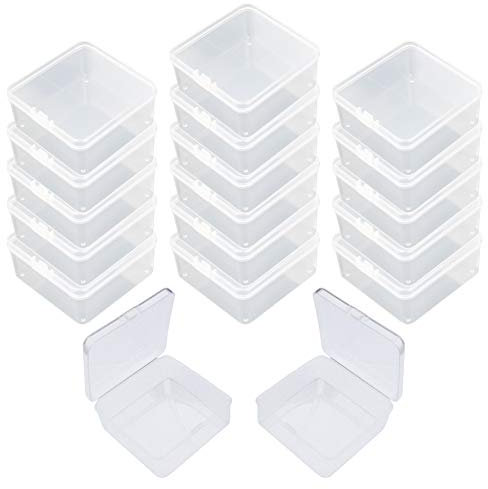 Goodma 18 Pieces Square Empty Mini Clear Plastic Organizer Storage Box Containers with Hinged Lids for Small Items and Other Craft Projects (65 x 65 x 35 mm)
