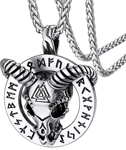 FaithHeart Satan Ziegenkopf Anhänger mit Rune Symobl Punk Gotik Pentagramm Anhänger mit Geschenkebox für herren Jungen